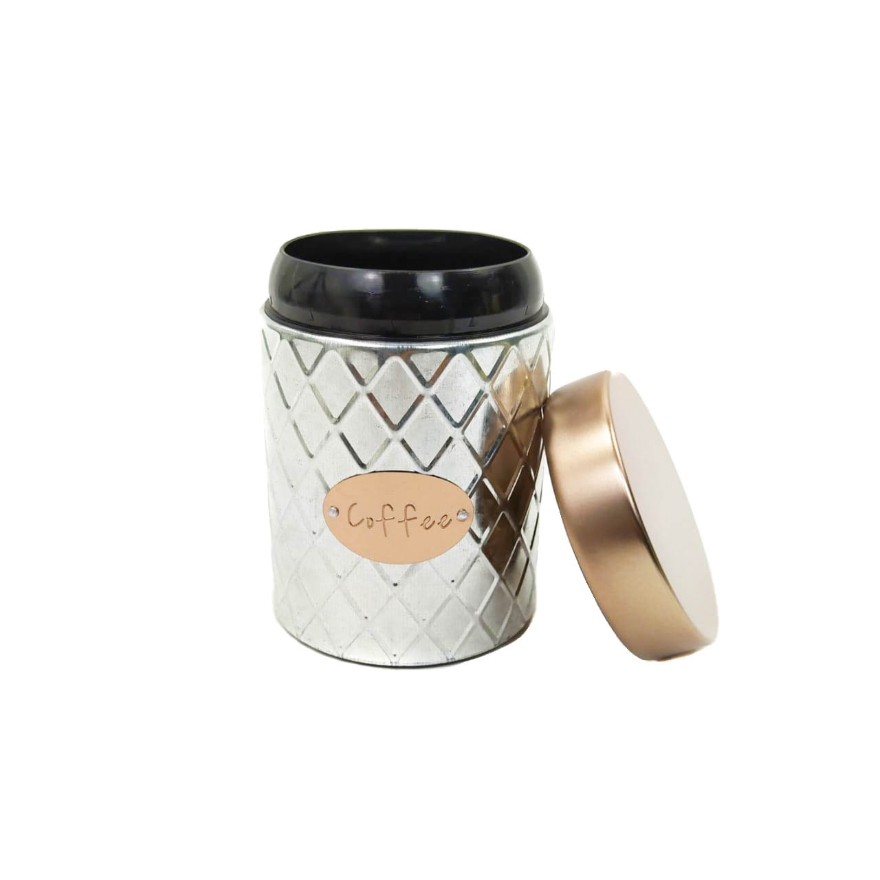 FRASCO DE METAL CON TAPA P/CAFÉ - 15X11CM - Feria Asunción