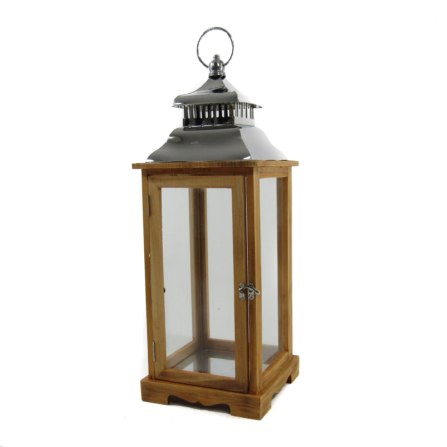 FAROL DE MADERA CON VIDRIO PEQUEÑO - MADERA - 26CM - Feria Asunción