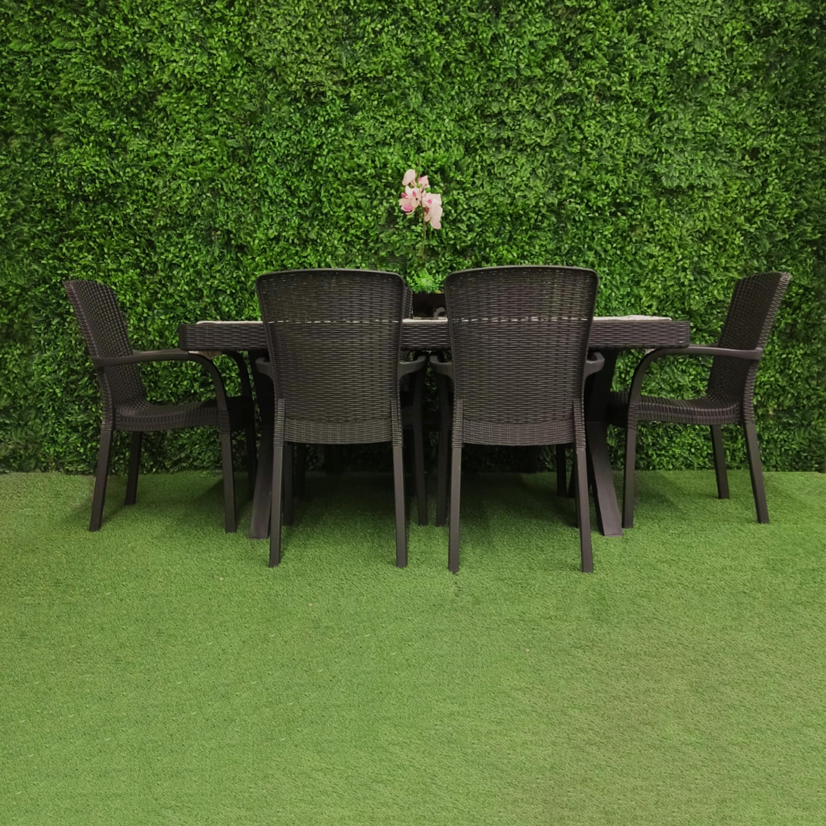 JUEGO COMEDOR P/JARDIN RATTAN PLASTICO NEGRO 7PZAS - NEGRO - Feria Asunción