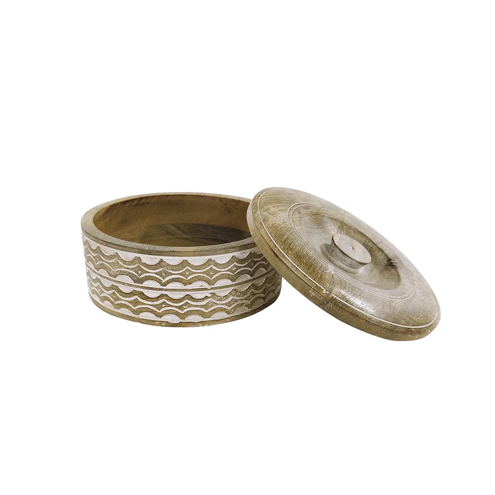 COFRE REDONDO DE MADERA BEIGE/BLANCO - BEIGE/BLANCO - 20X8CM - Feria