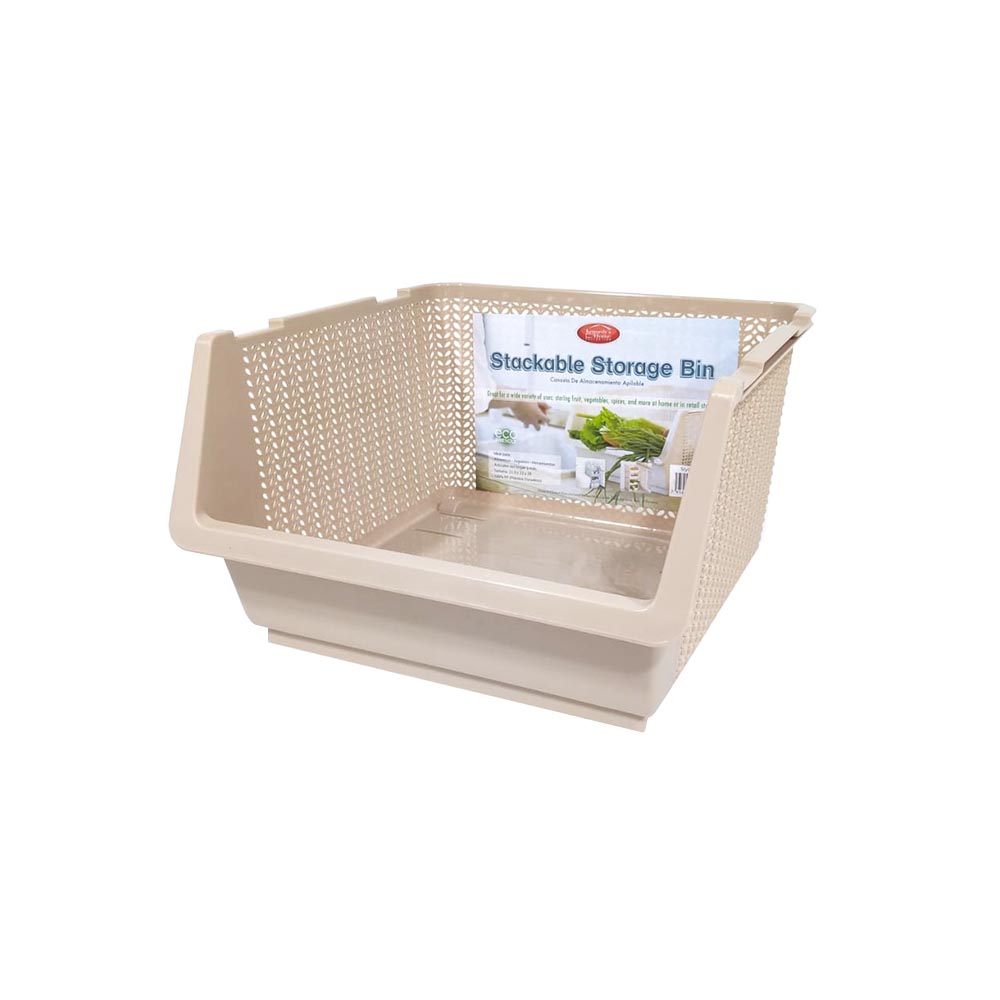 CANASTA DE PLASTICO DE ALMACENAMIENTO APILABLE - BEIGE - 33X32X20CM