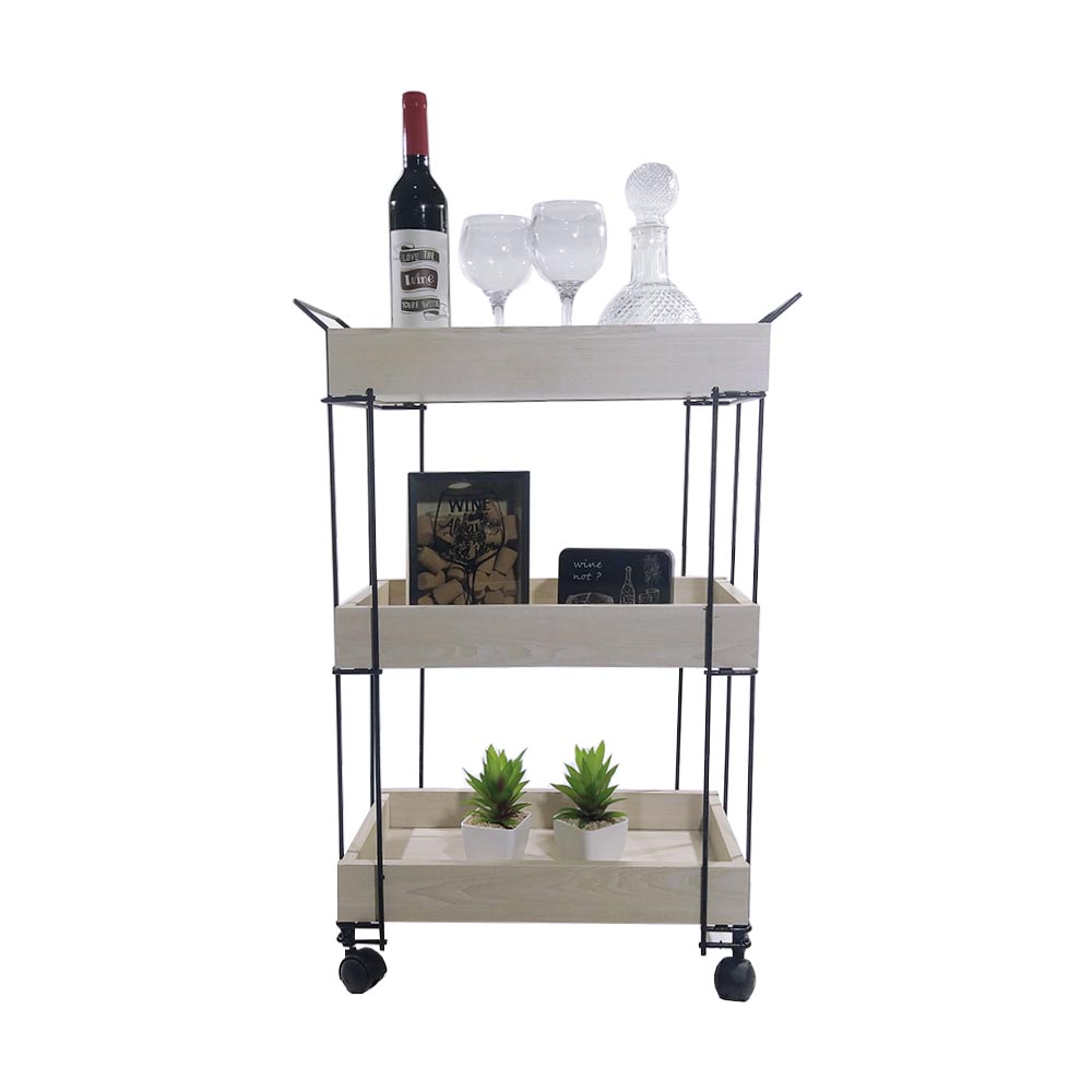 CARRITO MULTIUSO DE METAL PLATA 3 NIVELES - CREMA/PLATA - 56X81.5X30