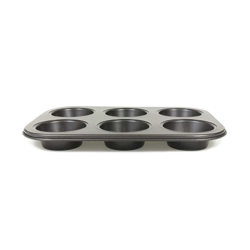 MOLDE DE METAL PARA CUPCAKE CON 6 DIVISONES - NEGRO - 26X18CM - Feria